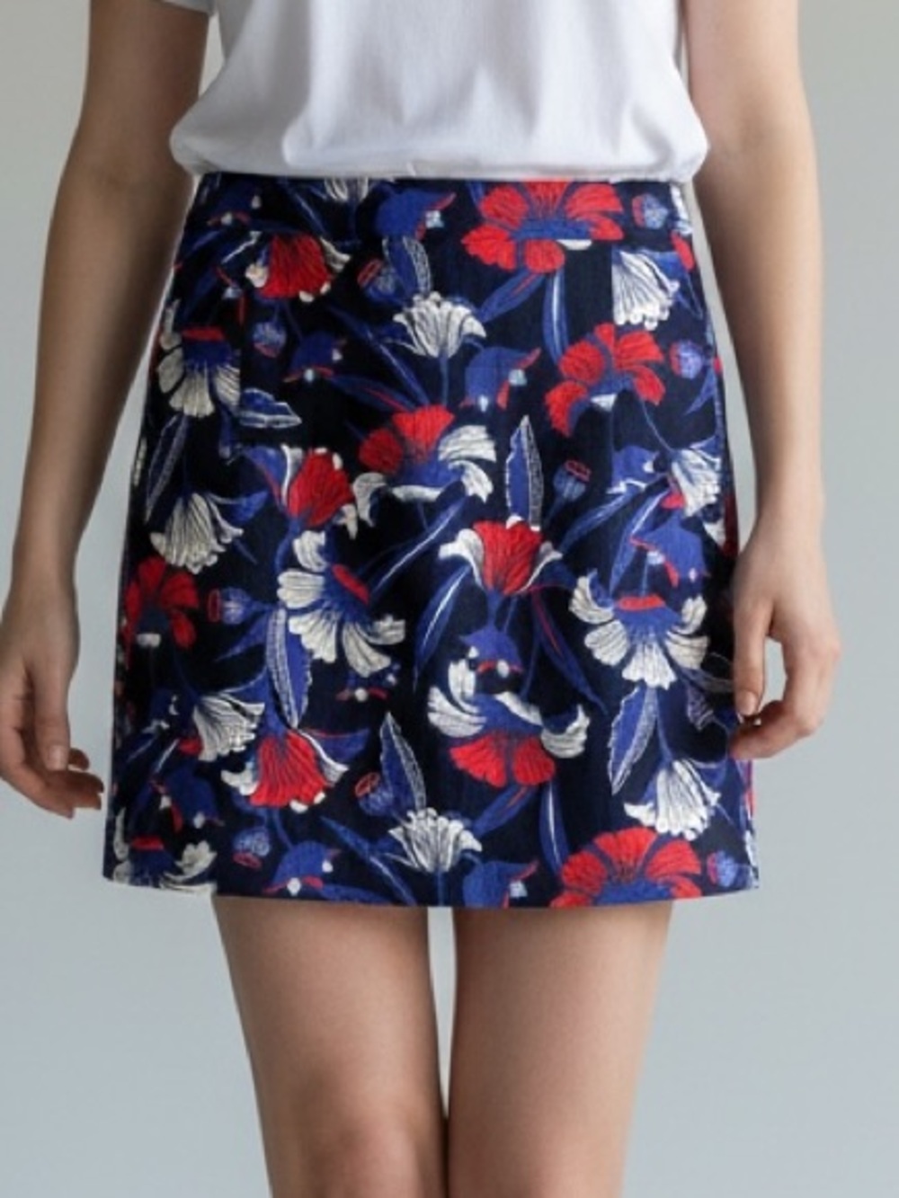 J Crew Red White & Blue Floral Mini Skirt Size 2